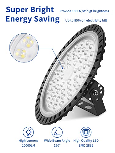 Wowspeed Led High Bay Light,200W 20000Lm Ufo Led High Bay Light,6500K Daylight Led Shop Light, Ip65 Waterproof Led Commercial Warehouse Area Light,Led Garage Light For Garage Gym Factory Warehouse #TOP7