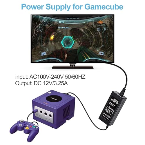 Image of Power Supply Compatible with Gamecube Power Cord, for Gamecube AV Cable & AC Power Adapter Set, Compatible with Gamecube NGC System(with av cable new)