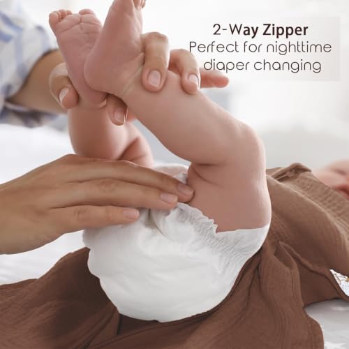 Image of Muslin Cotton Transition Swaddle Sack with 2-Way Zipper, Self-Soothing Sleep Sack with Arms up,2 Pack (Brown&White, 3-6 Months)