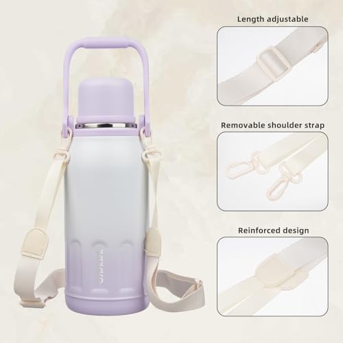 Image of BJPKPK Stainless Steel Insulated Bottle with Handle & Strap, 40oz | Leak-proof vacuum insulation keeps drinks cold /hot for hours. BPA-free, dishwasher safe. Purple Pearl.