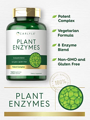Carlyle Plant Enzymes With Protease, Papain, Lactase And Bromelain | 250 Capsules | Multi Enzyme Blend | Non-Gmo & Gluten Free Supplement #TOP2