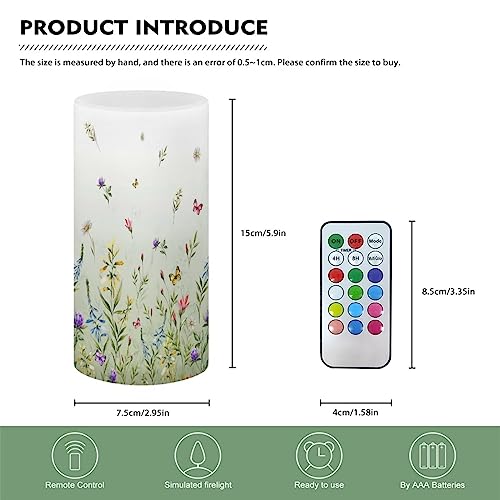Image of Flameless Candle with 18 Key Remote 4 /8 Hours Timing Color Changing, Flickering Wick Realistic Votive Electric Candle for Patio Desktop Home Ornaments, Floral Green