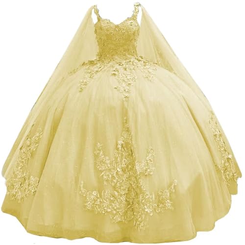 TRHTX Quinceanera Dresses Yellow Beaded Birthday Dress Size 16