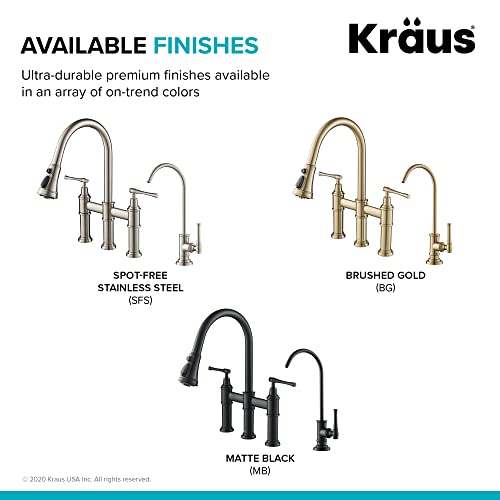 Kraus Allyn Transitional Bridge Kitchen Faucet And Water Filter Faucet Combo In Brushed Gold, Kpf-3121-Ff-102Bg #TOP1