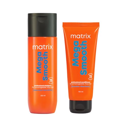 Matrix Mega Smooth Shampoo and Conditioner Combo with Shea Butter |Max Smoothness for 4 Days | Used by 1 Lakh Hairstylists* | For All Hair Types | Paraben Free