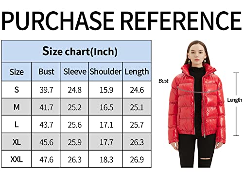 Dina Weis Women's Casual Quilted Shiny Padded Puffer Jacket Winter Warm Zip Short Bubble Coat (Red, Medium) #TOP6