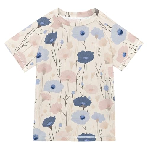ALAZA Kids Rash Guard Girls Toddler Swim Shirts Short Sleeve Pastel Flowers UPF 50+ 3T