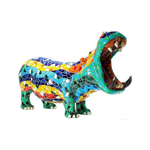 Laure Terrier Statue of hippopotamus Classico, in Barcino mosaic, length 15 centimeters. Hand painted, for collection or decoration Cover