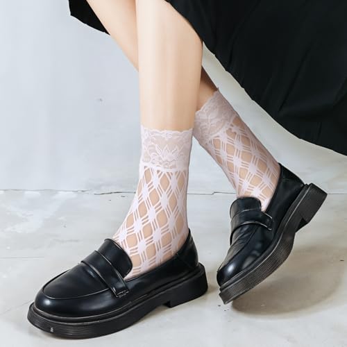 6 Pairs White/Black Lace Socks, Elegent Mesh Fishnet Ankle Socks Sexy Hollow Mesh Lace Sock for Women Girls2