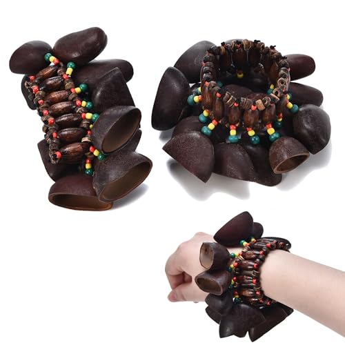 Image of 2 Pcs Cacho Seed Rattle Bracelets, Nature Sound African Nut Seed Shell Wrist Shaker Dance Anklets Bell