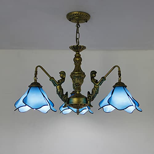 Plafonnier LED E27 style Tiffany en verre teinté bleu véritable - 2