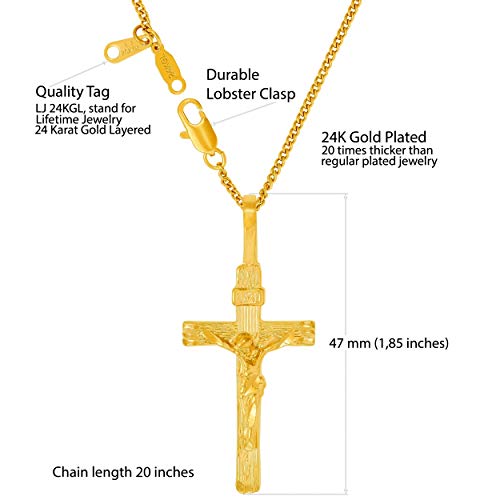 Lifetime Jewelry Inri Crucifix 24K Gold Plated Cross Necklace For Women And Men #TOP2