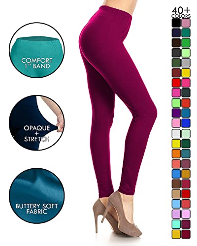 Image of Leggings Depot Women's High Waist Leggings Soft 1 inch Waistband Solid Pants - Regular, Plus, 1X3X, 3X5X