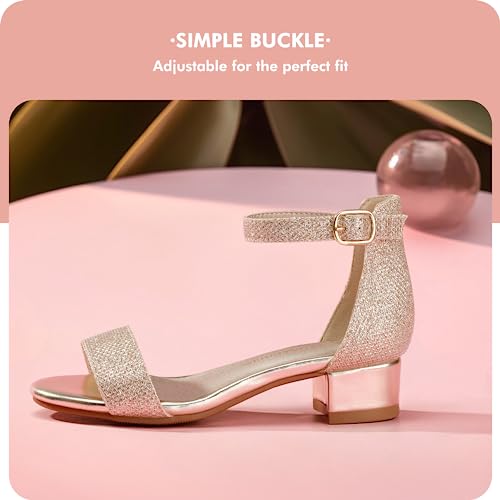 Image of PANDANINJIA Girls Dress Shoes Toddler Kids Heels Sandals Flower Girl Shoes | Ankle Strap,Open Toe,Wedding,Party,Dance,Prom,Birthday,Little Big Kid,Flower Girl Shoes,Foam Insole,1.2 in Heel Dress Pumps