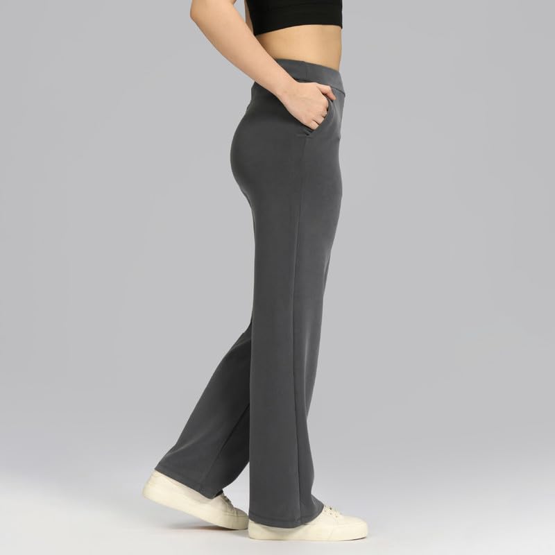 Image of BlissClub Womens BareButter Straight Pants, High Rise, Straight fit,Pockets, Comfortable Waistband,Regular Variant Below 5'4