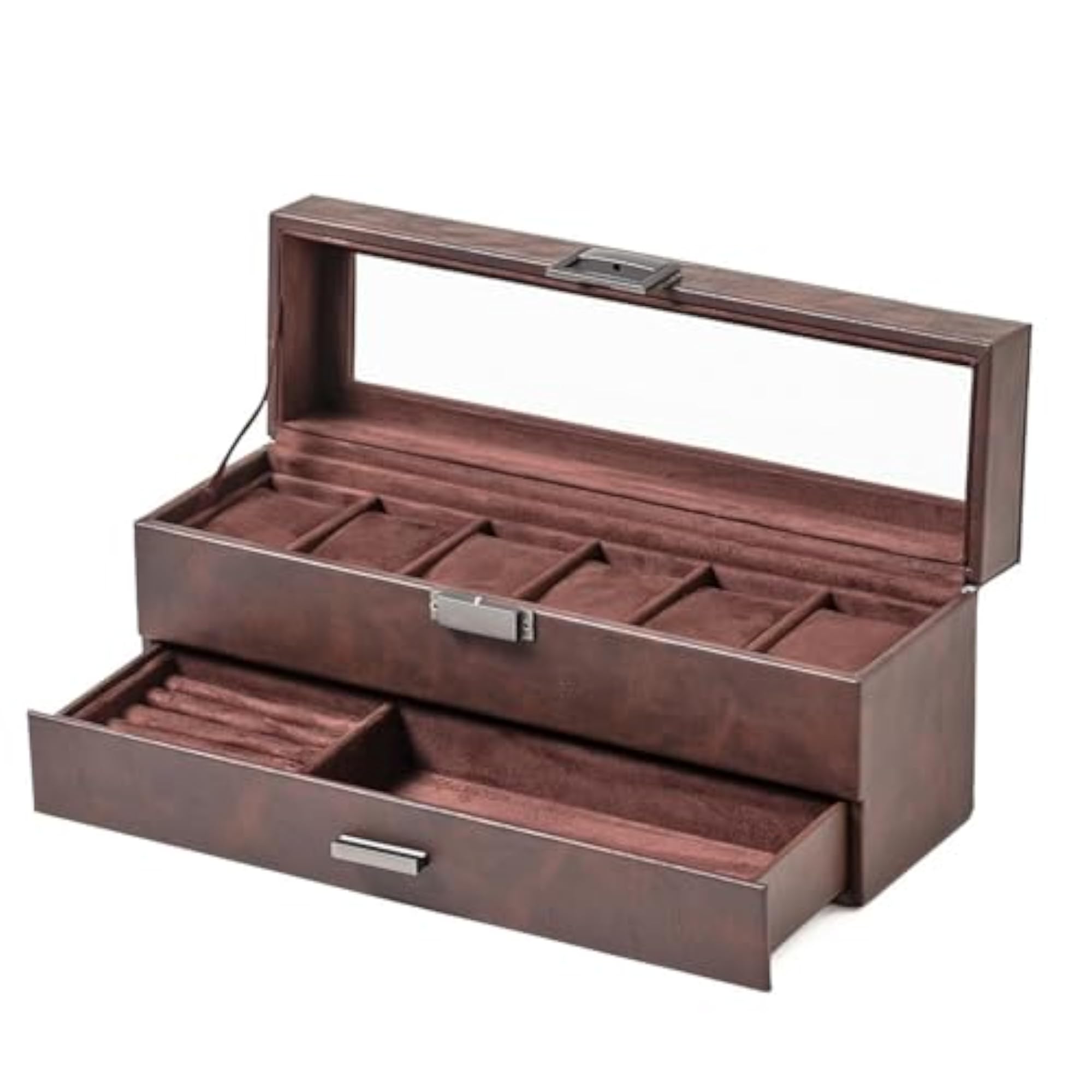 Clear Lid Two-Tier Watch Box, Velvet Interior