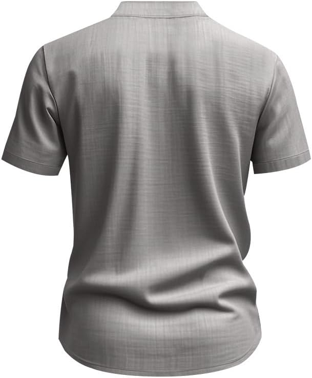 Men's Cotton-Linen Shirt - Short Sleeve Button Down Breathable Business Casual Shirt with Pocket for Vacations - Image 4
