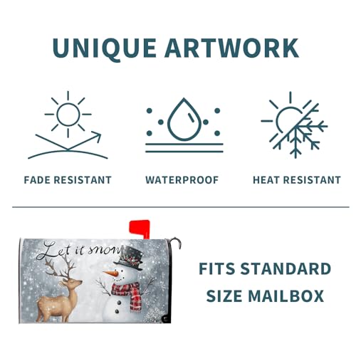 Image of Winter Snowman Deer Mailbox Cover Magnetic Standard Size 21 inchx18 inch Christmas Snowflake Cardinal Decorative Mailbox Covers Winter Holiday Mailbox Wraps Post Letter Box Cover for Home Garden Yard
