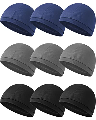 Image of 9 Pcs Cooling Skull Cap Camo Liner Sweat Wicking Lightweight Cycling Cap Running Hat for Men Women