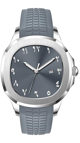 Image of Gosasa Men’s Arabic Numeral Watch with Luminous Hands, 30M Waterproof Quartz Wristwatch, Date Display, Soft Silicone Strap – 1.65" Case, Silver Grey, Modern