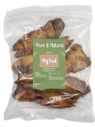 Pure & Natural Pig Feet - Natural Dog Chews Long Lasting with Dog Bones Large - Long Lasting Dog Chew - Pig Trotters Bones for Dogs - Healthy Dog Chews - 5 Pieces