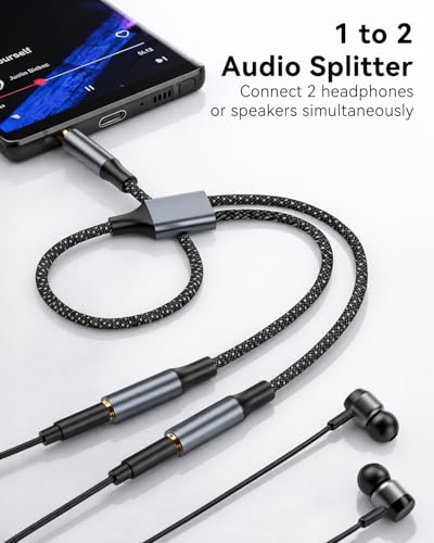 Kopfhörer Splitterkabel und Aux Adapter 40cm, Kopfhörer Adapter 3,5mm Stecker auf 2 Buchse Hifi Stereo Aux Splitter Kabel für iPhone, iPod, iPad, Kopfhörer,Laptop,Tablet,Smartphone,Samsung,Lautspreche