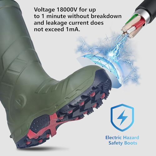 Image of Mens Heavy Duty PU Rubber Work Boots With Composite Toe Insulated Mining Boots ASTM F2413-18 Acid & Oil Resistant