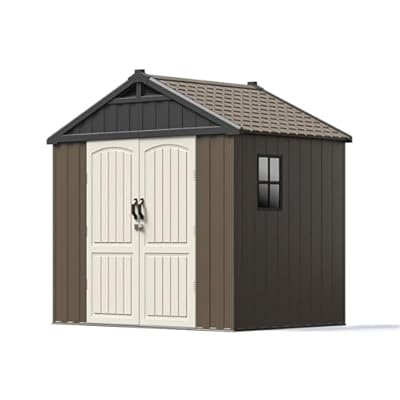 Patiowell 8 x 6 ft Outdoor Storage Shed with Floor and Light, Heavy Duty Resin Shed with Combination Lock, Easy-Assemble with Fewer Screws, All Weather Plastic Shed for Backyard, Patio, Garden, Pool