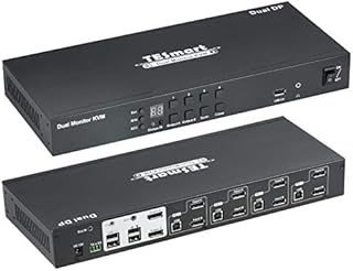 TESmart DisplayPort KVM Switch 4 Computers 2 Monitors, 4 Port KVM Switch Dual Monitor, UHD 4K@60Hz, Support Cascading for Quad Monitor, Stereo Audio, Hotkey Switching, Monitor Switcher Box for PC Mac