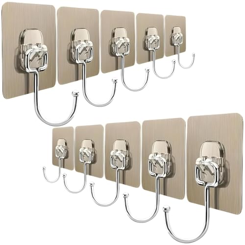DME SALES Heavy Duty Self Adhesive Wall Hooks | Waterproof PVC Sticky Hooks Stainless Steel Big Hooks for Home Storage Bathroom Kitchen | Silver Multi