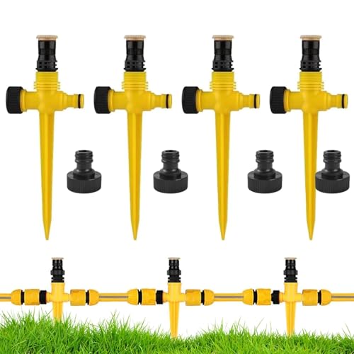 NiceNaiils Aspersores de Riego Césped, 4 Piezas Automáticos Ajustables, Rociador Para Manguera de Jardín, Yardas, Plantas, Flores
