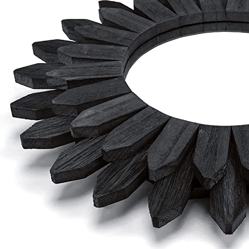 Emfogo Wall Mirror Decorative 12 inch Rustic Wood Farmhouse Mirror Sunburst Boho Mirror for Entryway Bedroom Living Room (Vintage Black) by Emfogo - Image 2