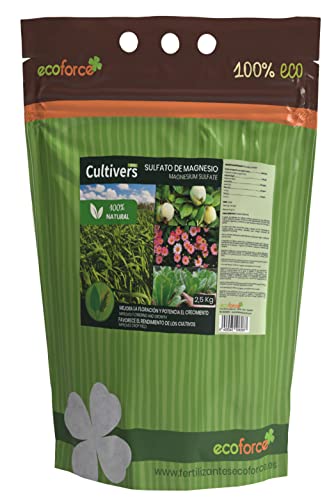 CULTIVERS Sulfato de Magnesio 2,5 kg. Abono universal ecológico 100% Natural. Favorece el crecimiento de cultivos, jardines y plantas de interior. Fertilizante de Magnesio alta solubilidad