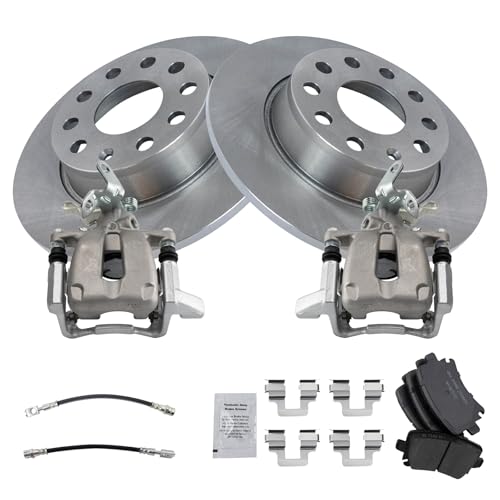 Image of TRQ Rear Brake Pad and Rotor Set Ceramic Rotors Calipers Compatible with 2010 Volkswagen Golf 2010 Jetta