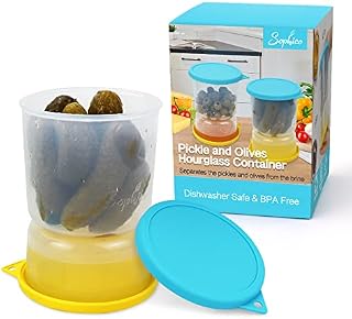 Sophico Pickle and Olives Jar Container with Strainer, Leak-proof Juice Separator Sieve Food Saver Storage Container (1 Pack)
