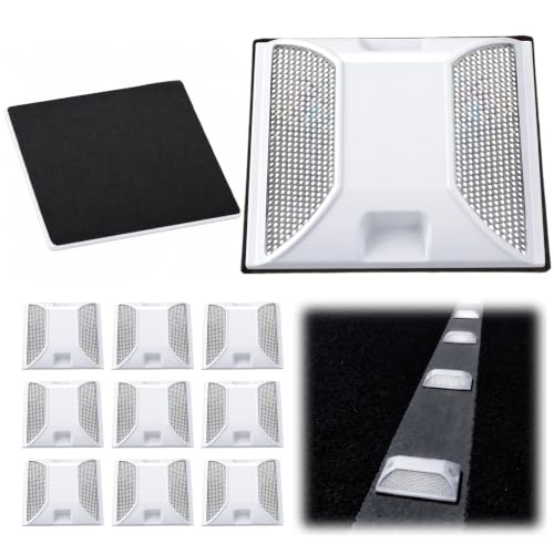 Lewtemi 10 Pack White Driveway Reflectors with Pre-Attached Adhesive Pads