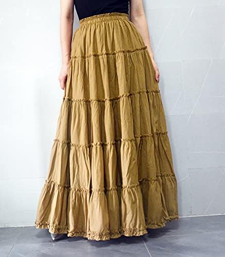 Women's Cotton 5 Tiered A Line Pleated Maxi Skirt Long Boho Gypsy Dance Skirts