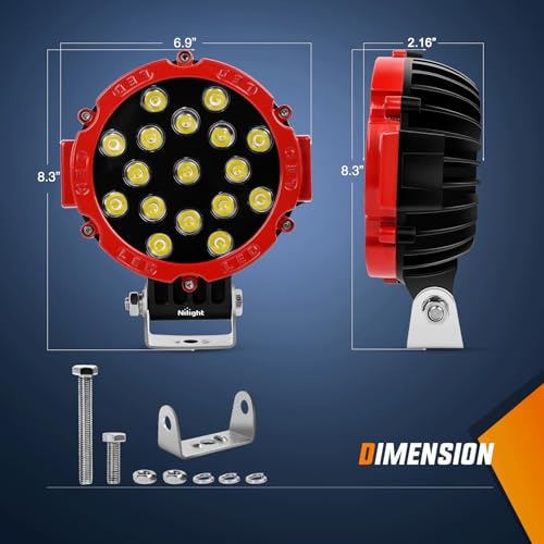Nilight - 15023FR-B Led Light Bar 2PCS 7" 51w 5100LM Red Round Flood Light Pod Off Road Fog Driving Roof Bar Bumper for Jeep,SUV Truck, Hunters, 2 Years Warranty by Nilight - Image 2