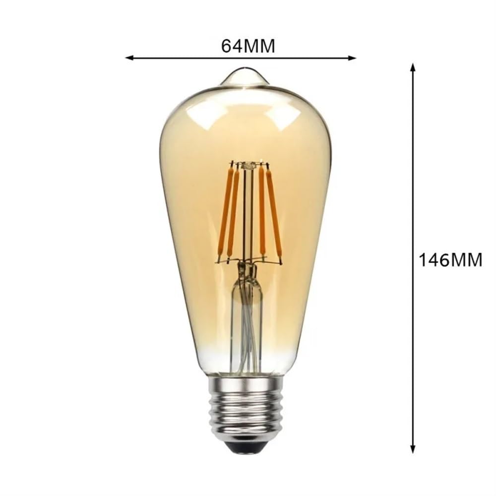 1fortunate Paquete de 30 bombillas de filamento LED AC220V E27 ST64 4W/6W/8W lámpara Retro Edison luz antigua Vintage(6W)