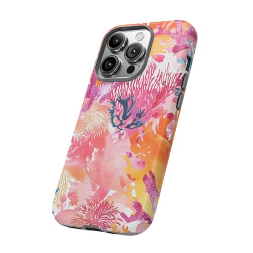 Coque rigide mate motif récif de corail rose pour iPhone 14 Pro