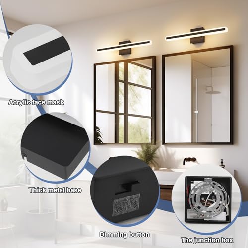 Image of 24 inch Black Bathroom Light Fixture 5 Color Temperature Dimmable LED Vanity Lights Bathroom Vanity Lights Over Mirror Light Bar Vanity Lighting Fixtures 5CCT
