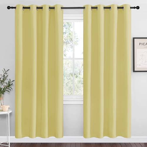 Image of NICETOWN Paler Yellow Blackout Curtains 78 inch Long for Office, 55 inch Wide, 2 Pieces, Dining Room, Guest Room, Sound Reducing Heat and Cold Block Curtain Panels for Modern Room Decorative
