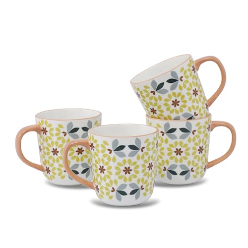 Juego de 4 tazas de cerámica con diseño floral y mango taupe miniatura 1