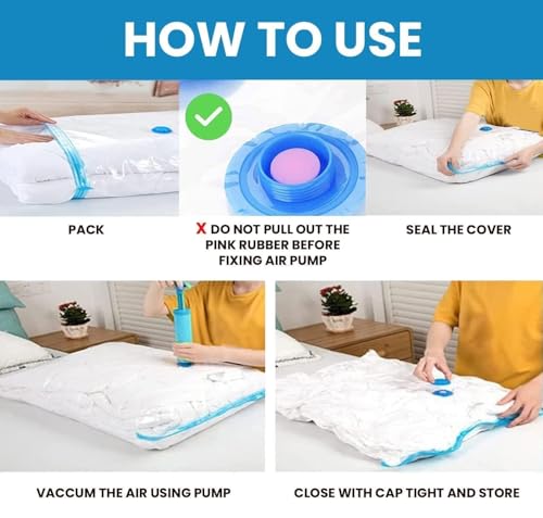 Image of Vacuum Storage Bags for Clothes with Pump, Reusable Space Saver Compression Bags for Travel, Blanket, Bedding & Wardrobe Storage, Pack of 5 (Jumbo, Large, Medium, Small)