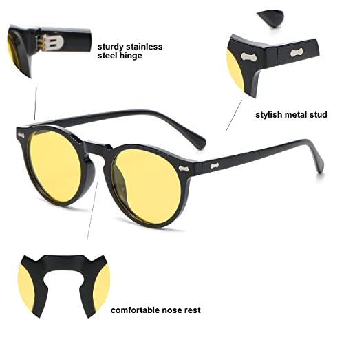 Image of Gleyemor Vintage Polarized Sunglasses for Men Round Sunglasses UV400 Protection Retro Hand-crafted Acetate Frame