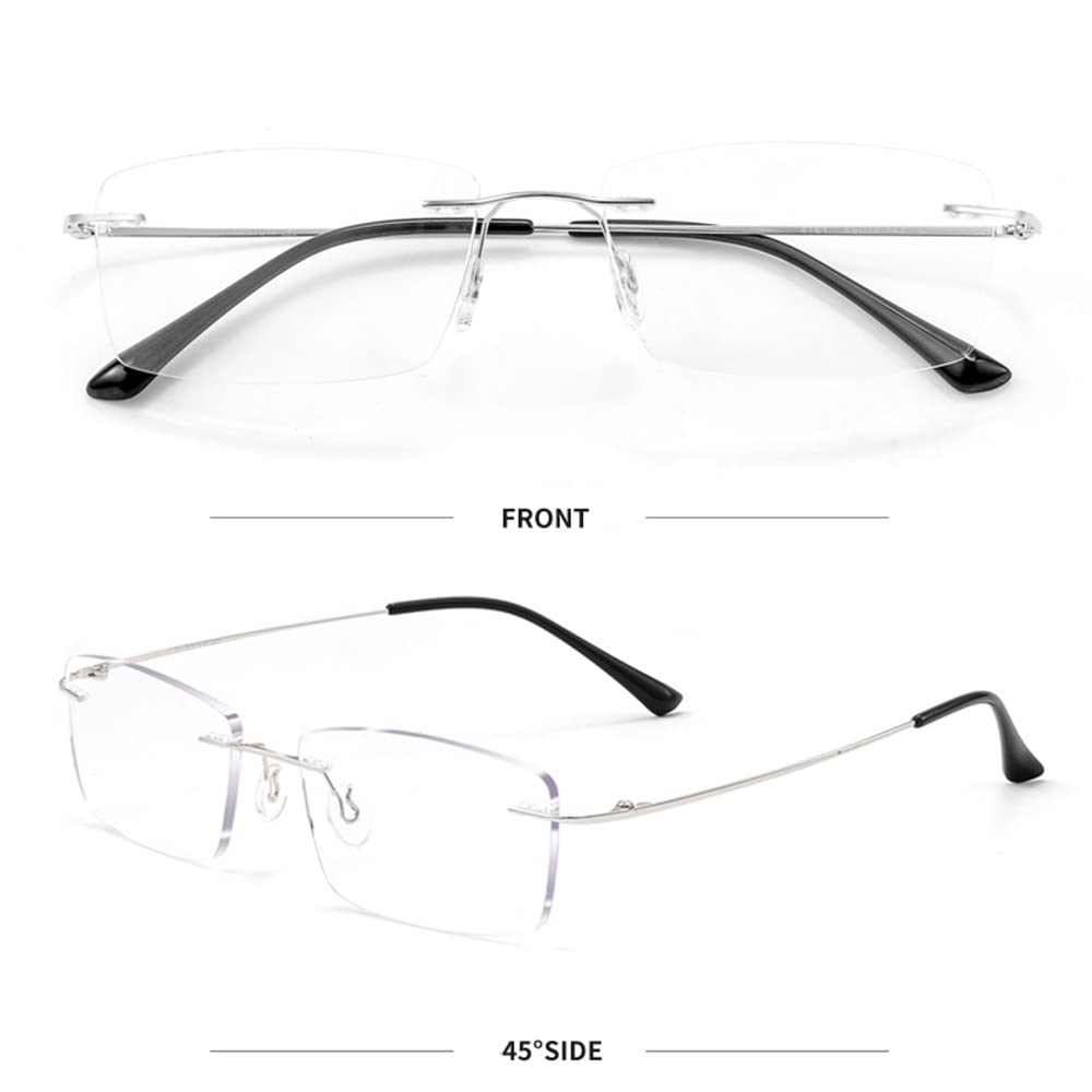 Herren Randlos Lesebrille Superleichte Lesehilfe 2.5+ Computerbrille Komfortabel Anti-blaues Licht Lesebrille HD Flexibel 100% Titan (Color : Silver, Size : +1.00)