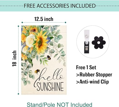 Baccessor Hello Sunshine Spring Garden Flag Sunflower Bee Eucalyptus Leaves Yard Flag 12.5 X 18 Inch Double Sided Burlap Small Spring Summer Flag for Outside Decor — view 4