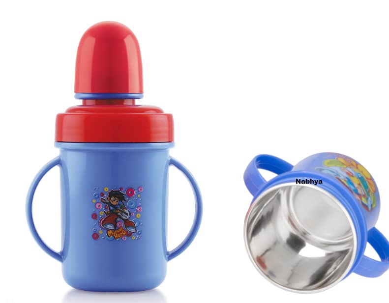 Nabhya Hippo Big 350 Ml Stainless Steel Plastic Spout Sipper Cup for Kids Age 3-36 Months (Blue)-image-14