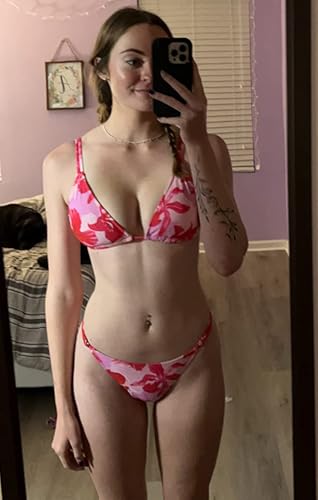Image of Women's Sexy Thong Bottom Two Piece Bikini Double Shoulder Straps Cute Swimsuit Triangle Bathing Suit