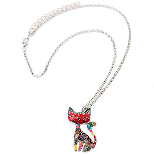 Bonsny Statement Enamel Alloy Chain Cat Necklaces Pendant Original Design For Women Girls (Multicolor) #TOP2
